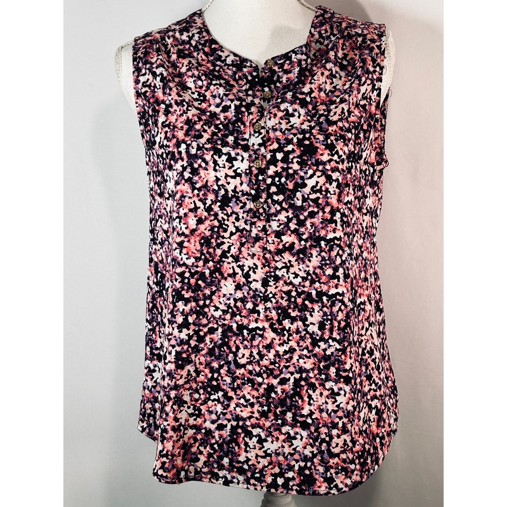 212 Collection Womens Small Sleeveless Blouse‎ Pink Purple Abstract Button Top